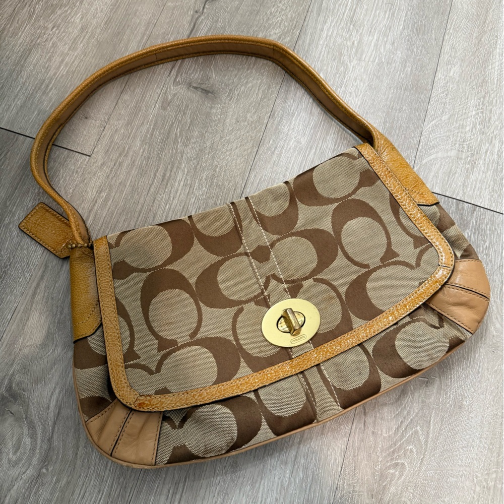 Coach (2007) Ergo Signature Flap Hobo Shoulder Bag- Tan